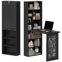 HOMCOM Fold-out Convertible Home Office Desk, Wall Mount Computer Desk with Blackboard and Side Shelf, Black