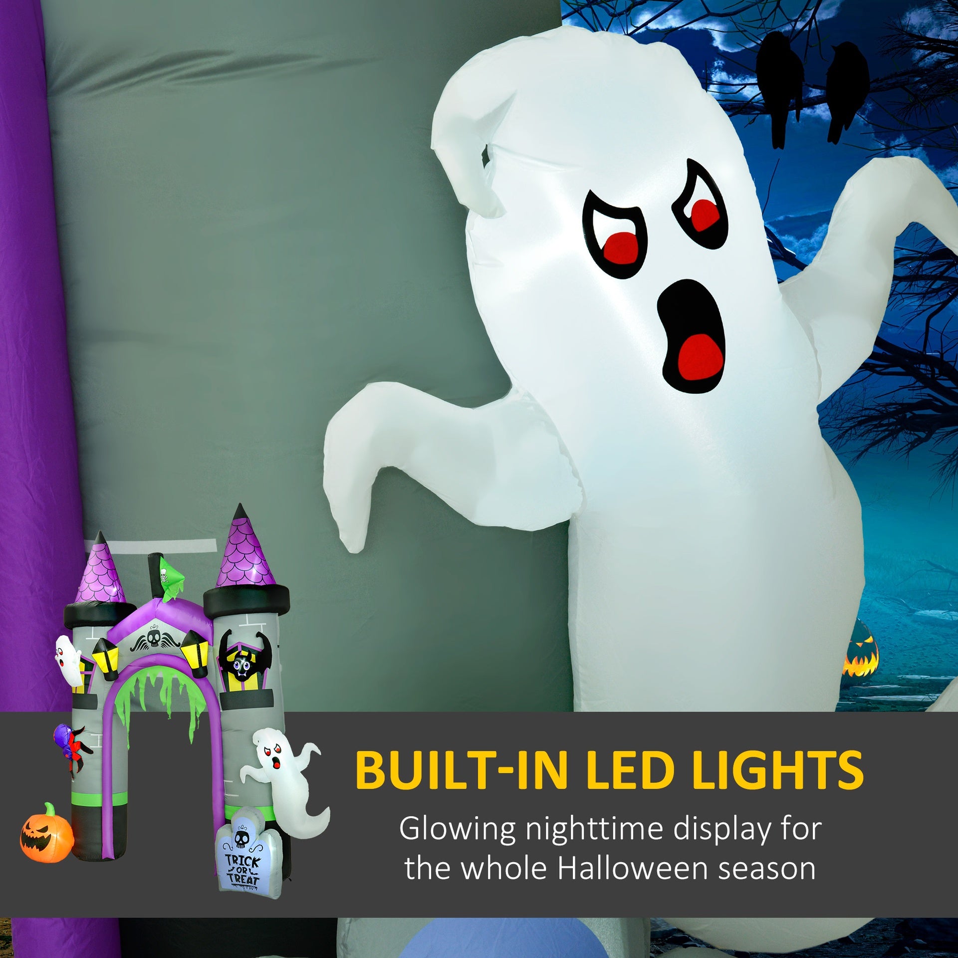 Outsunny 12ft Large Inflatable Halloween Archway with Ghost, Pumpkin, Spider and Bat