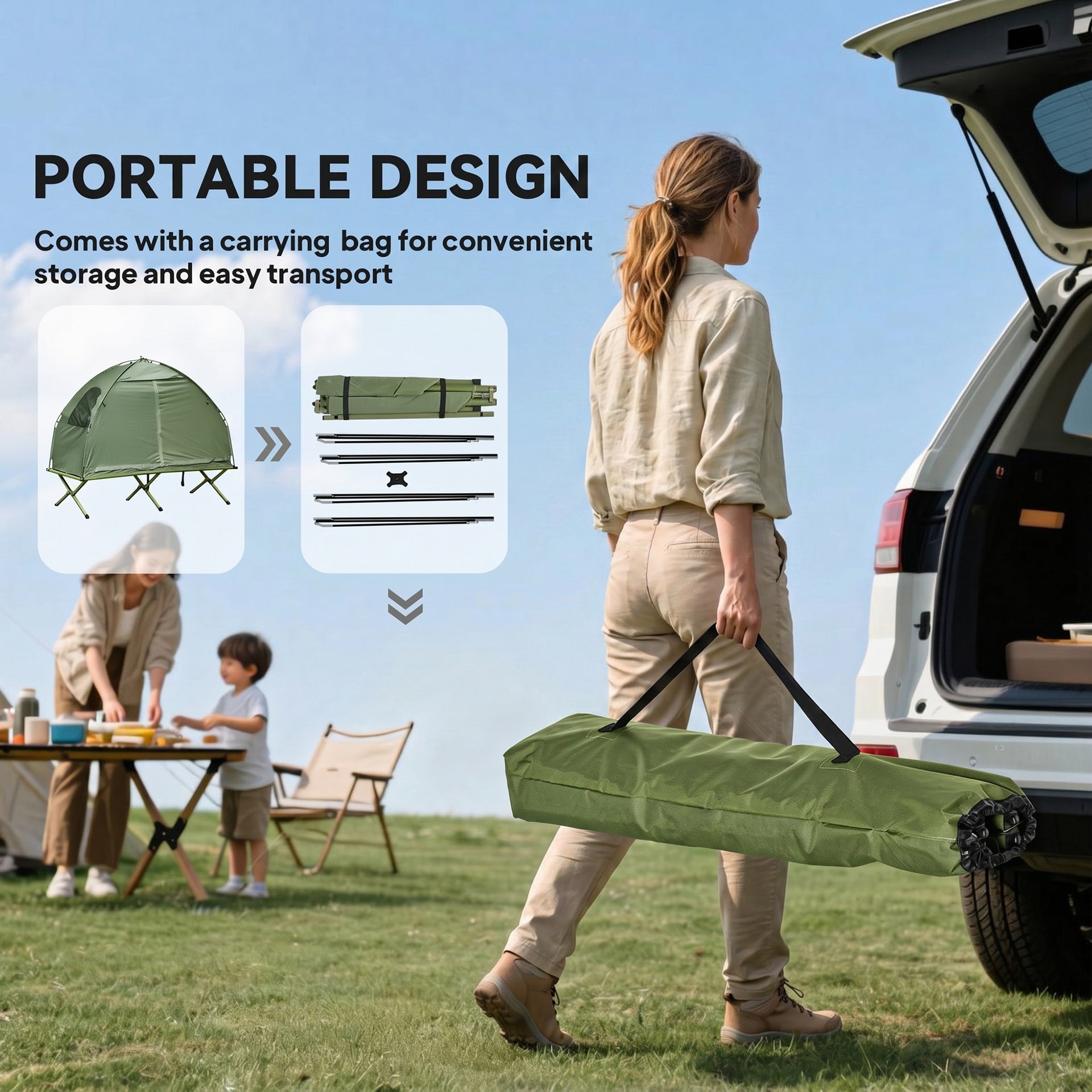 Outsunny Camping Tent Cot, Single Person Folding Cot Combo, Off-Ground Tent, Covered Outdoor Bed with Carry Bag for Hiking, Camping