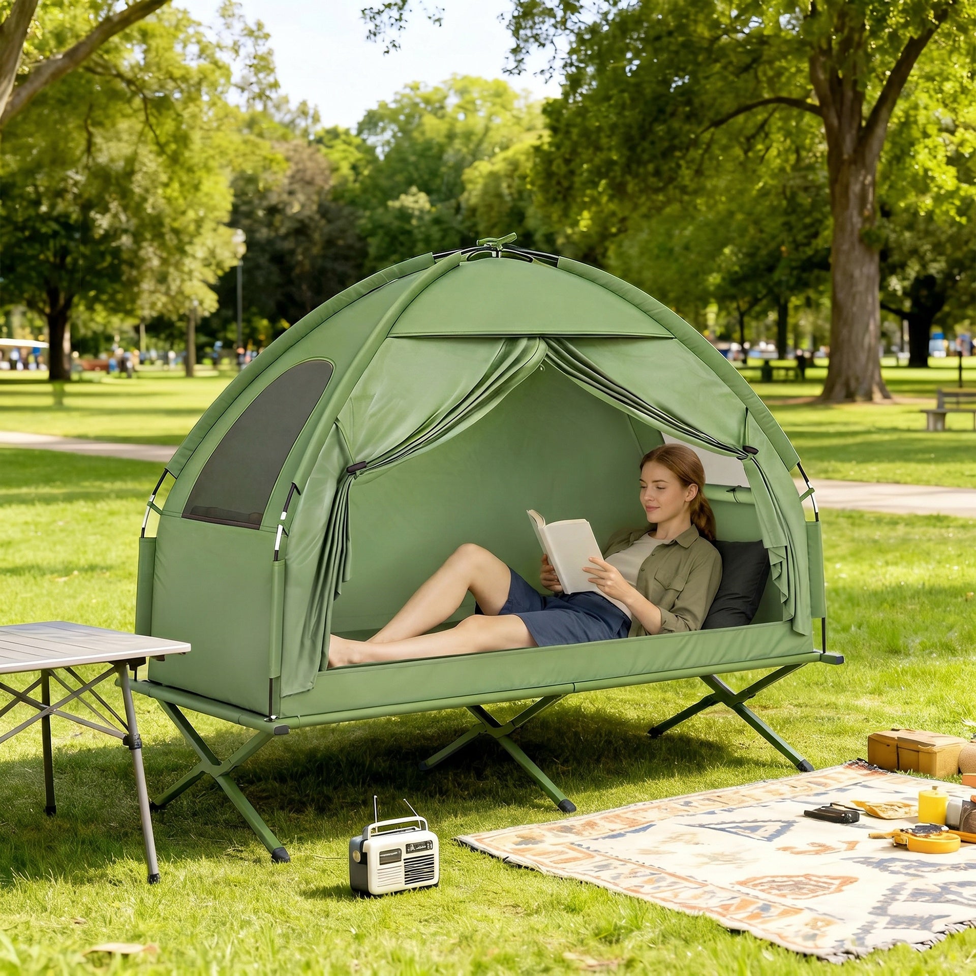 Outsunny Camping Tent Cot, Single Person Folding Cot Combo, Off-Ground Tent, Covered Outdoor Bed with Carry Bag for Hiking, Camping