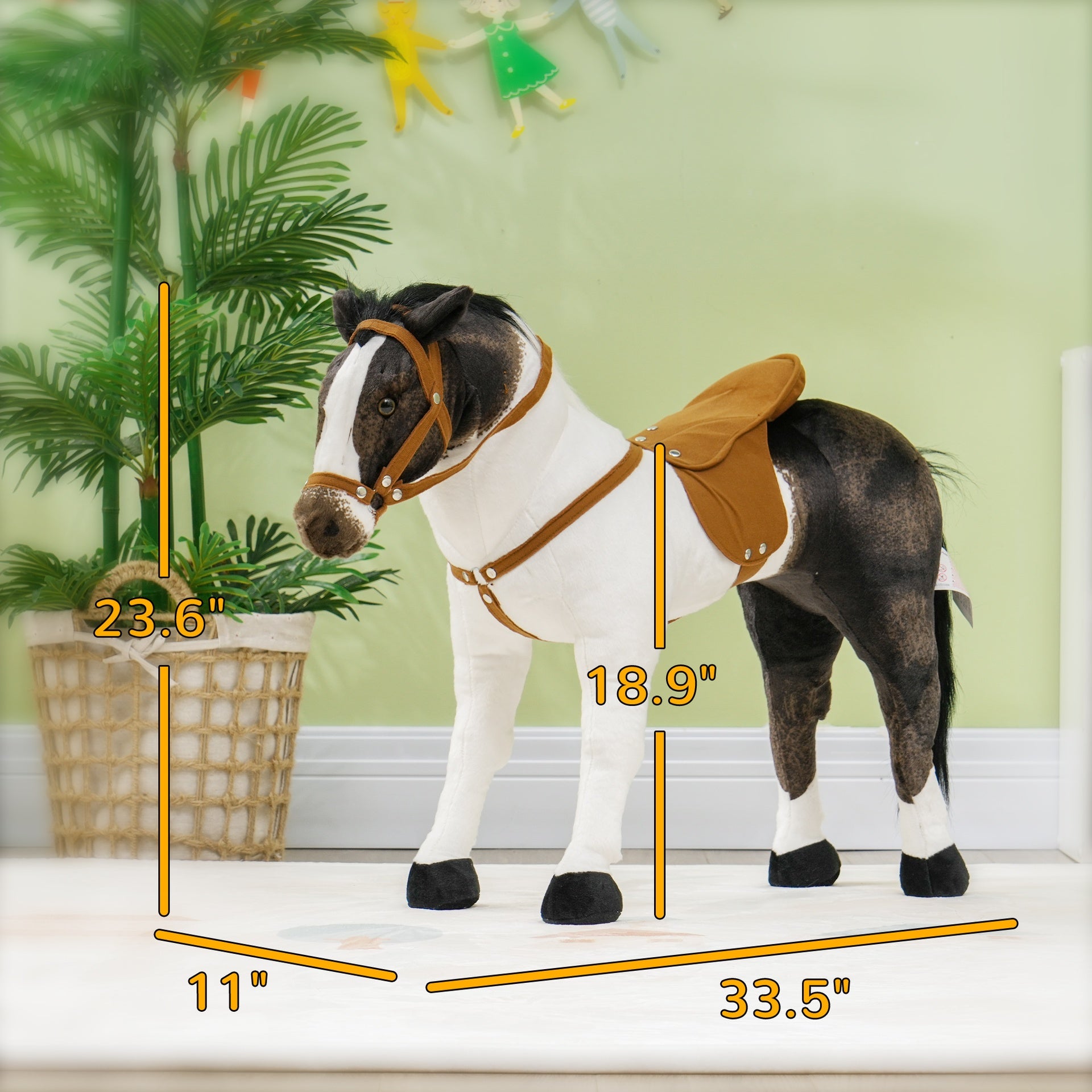 Qaba Ride on Horse for Toddlers 3-8 Years Old, Stuffed Animal Horse Toy with Neighing Sound, Brown
