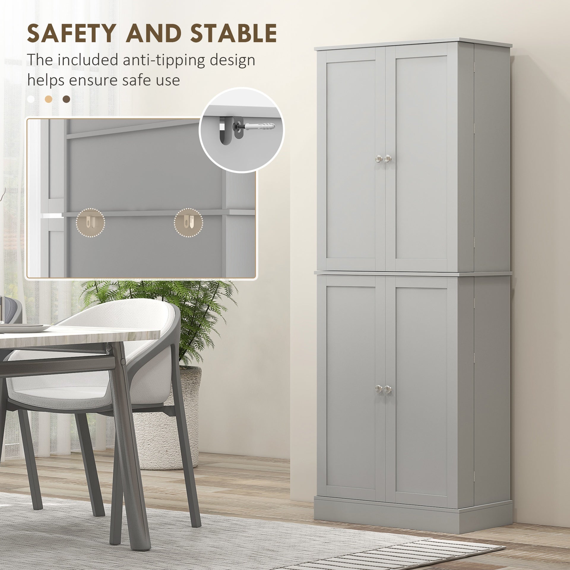HOMCOM 65" Kitchen Cabinet, Kitchen Pantry Cabinet with 4 Doors and 16 Door Shelves for Dining Room, Gray