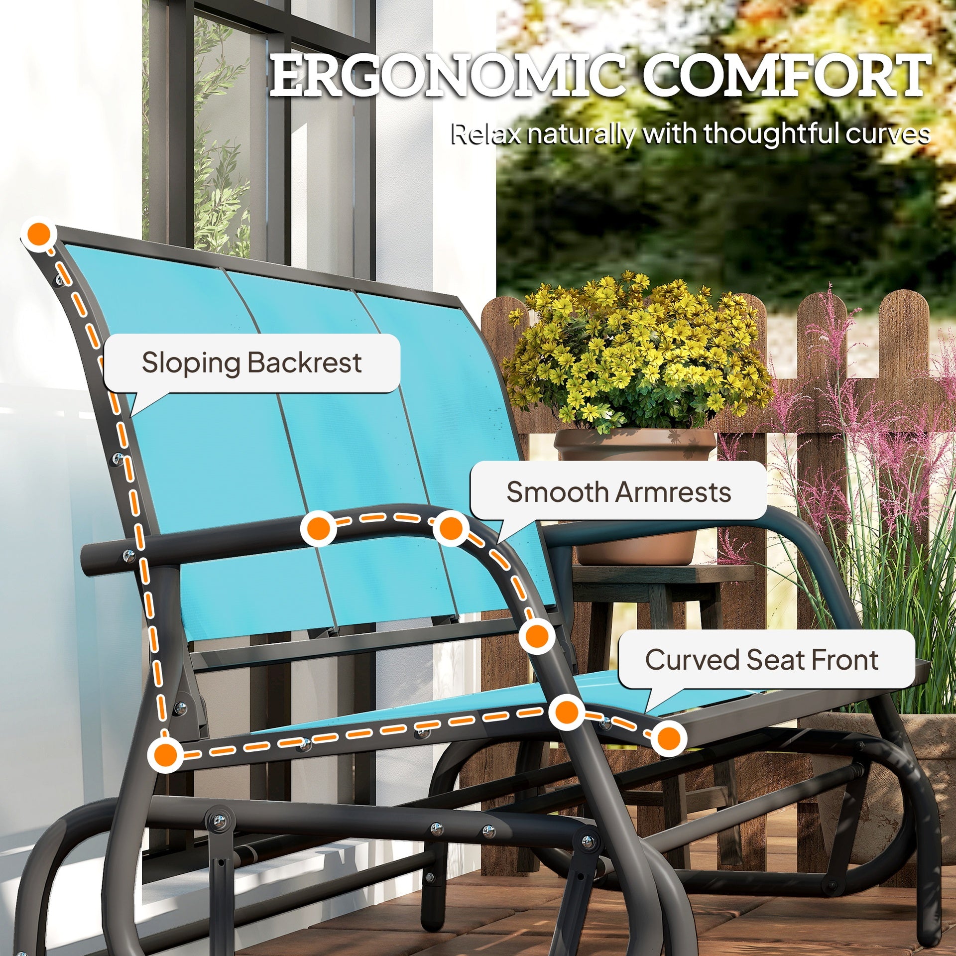 Outsunny 3-Person Outdoor Patio Glider Bench, Porch Glider Swing with 3 Seats, Breathable Mesh Fabric, Metal Frame, Blue