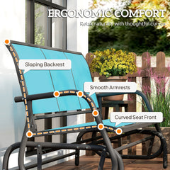 Outsunny 3-Person Outdoor Patio Glider Bench, Porch Glider Swing with 3 Seats, Breathable Mesh Fabric, Metal Frame, Blue
