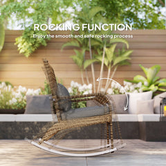 Outsunny Adirondack Chair, Outdoor Wicker Rocking Chair with High Back, Seat Cushion, and Pillow for Porch, Balcony, Gray