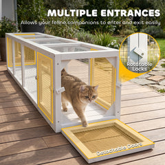 PawHut Wooden Cat Run with Weather Protection, Connecting Inside and Outside, 79"L x 15"W x 15"H, White