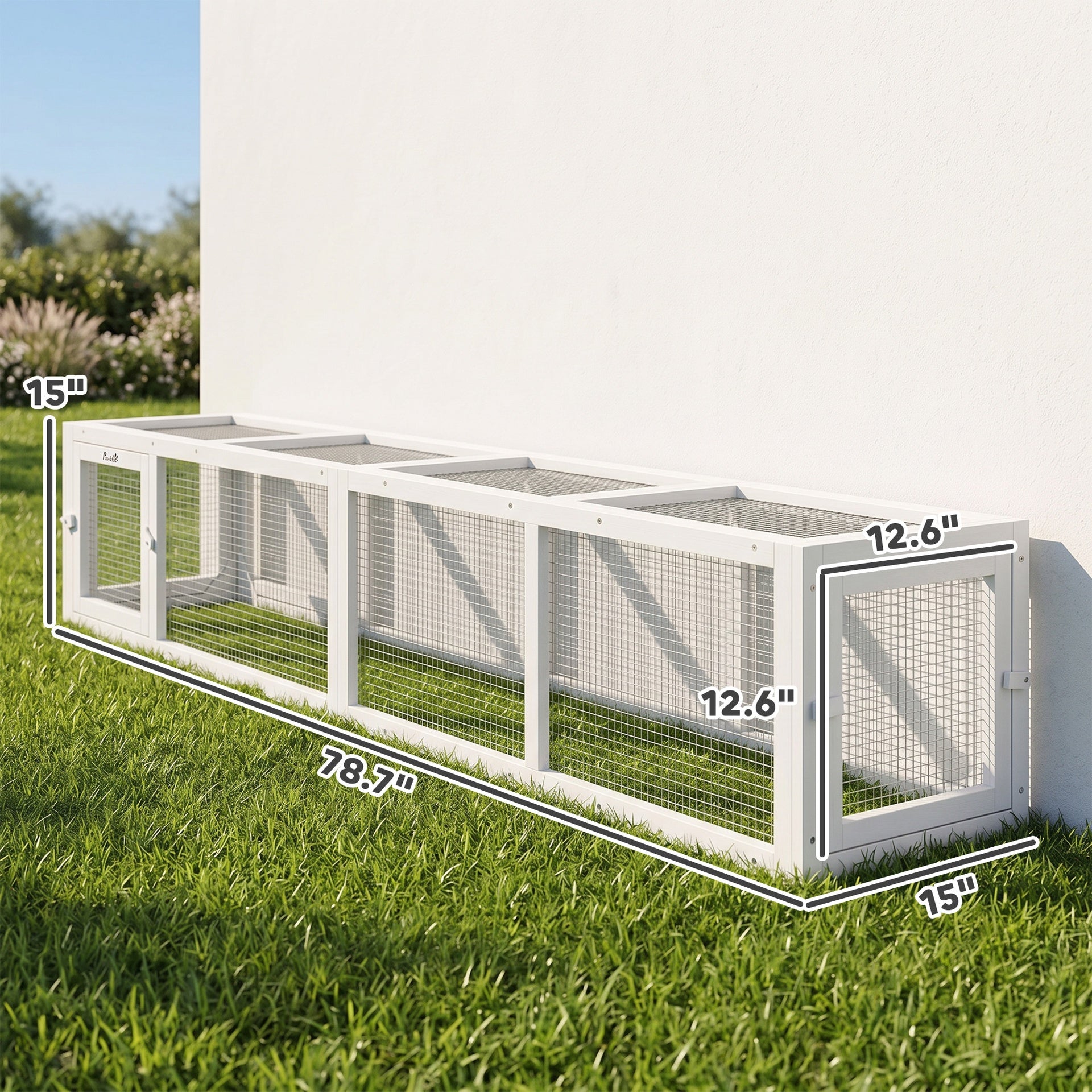 PawHut Wooden Cat Run with Weather Protection, Connecting Inside and Outside, 79"L x 15"W x 15"H, White