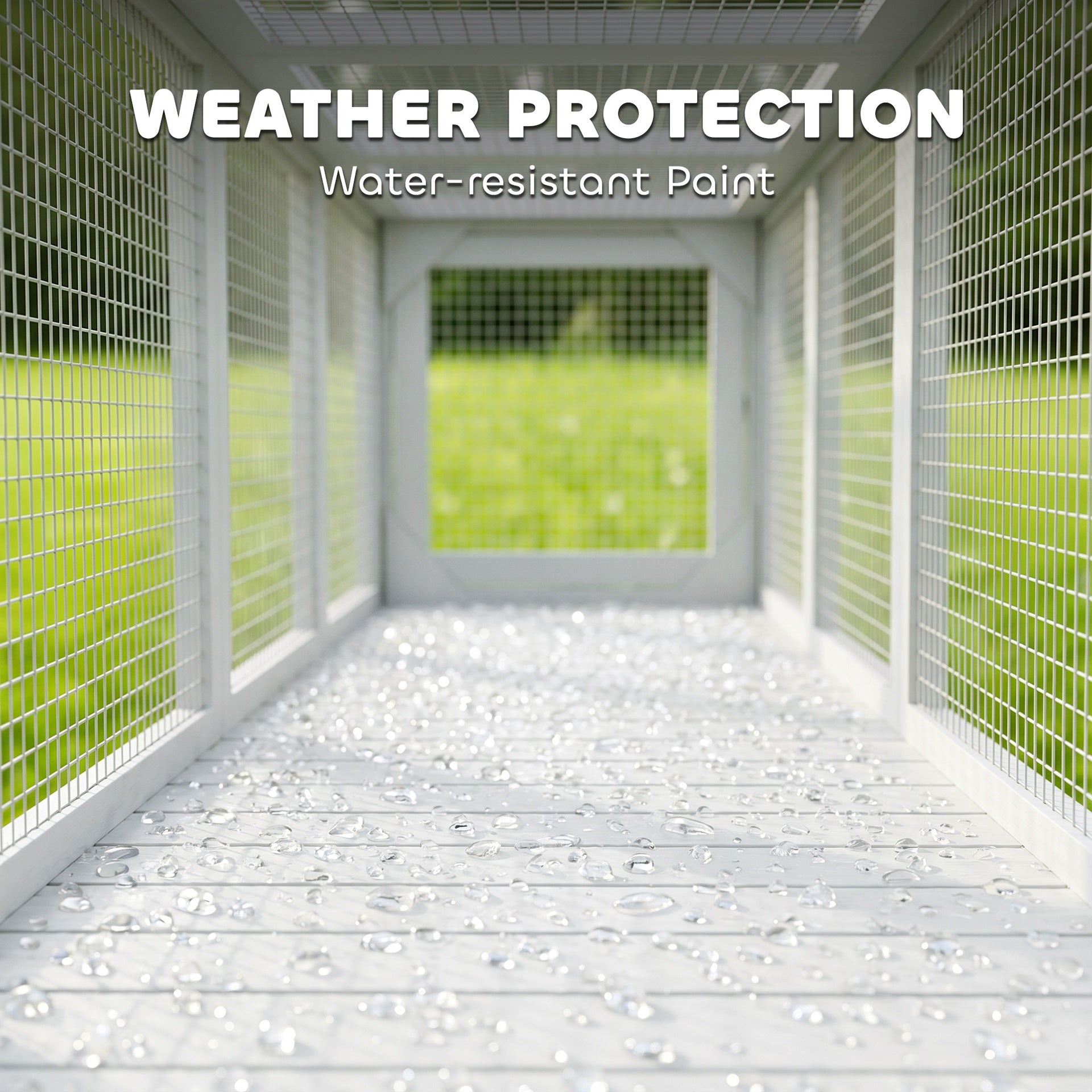 PawHut Wooden Cat Run with Weather Protection, Connecting Inside and Outside, 79"L x 15"W x 15"H, White