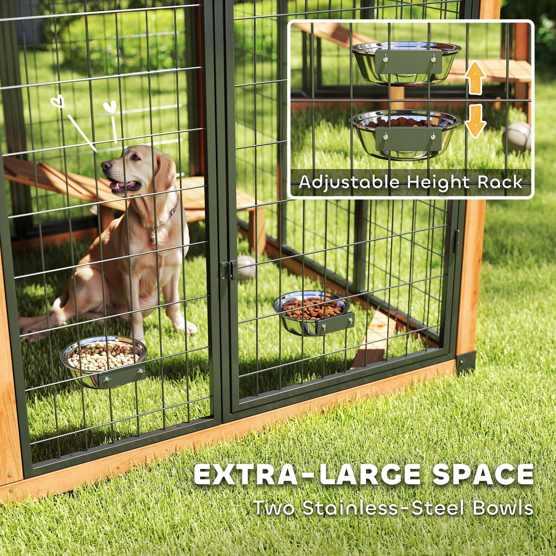 PawHut 7' x 5' Extra Large Dog House, Wood Outdoor Dog Kennel with Platform, Storage Cabinet for Large Breeds, Yellow
