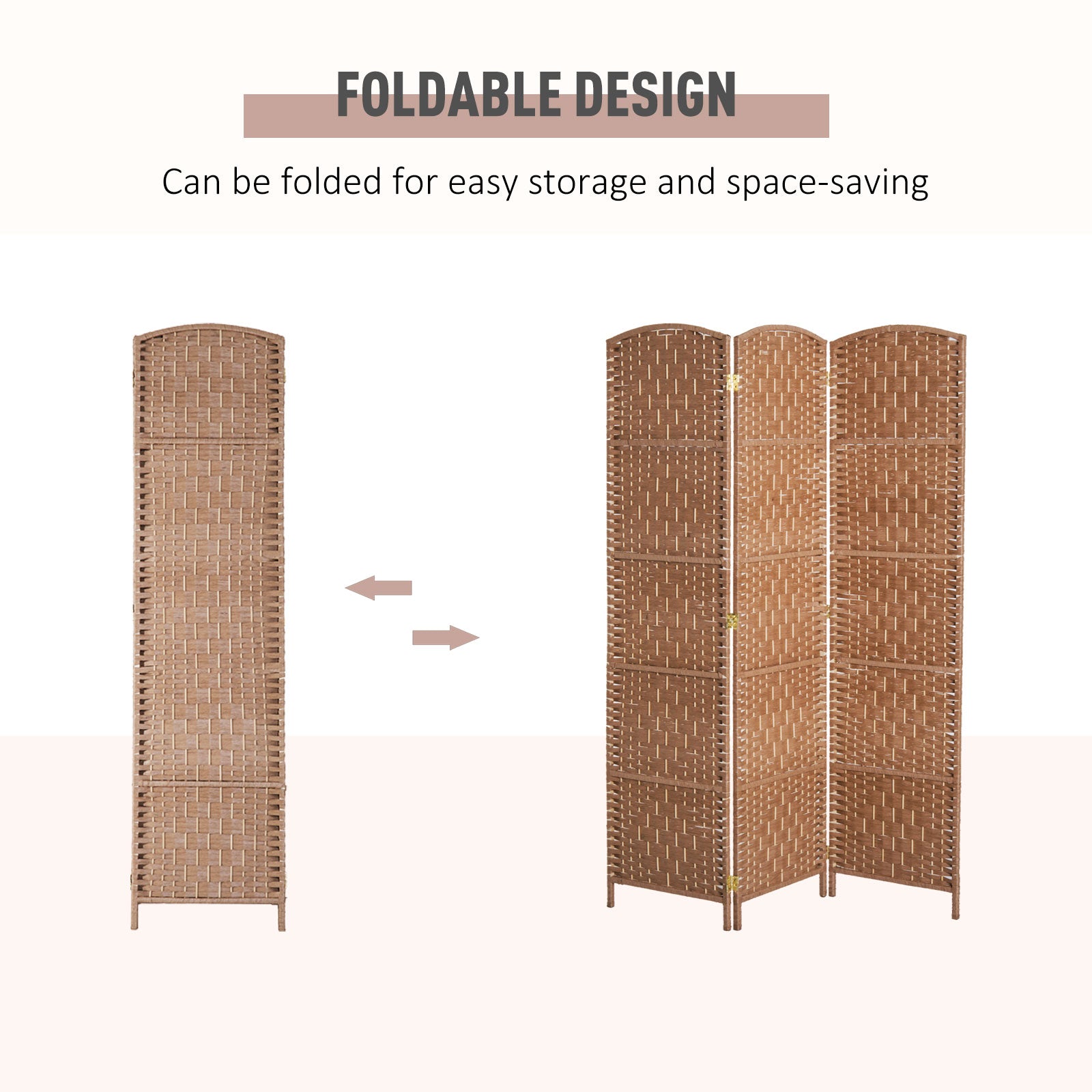 HOMCOM 6' Tall Wicker Weave 3 Panel Room Divider Wall Divider, Natural Wood