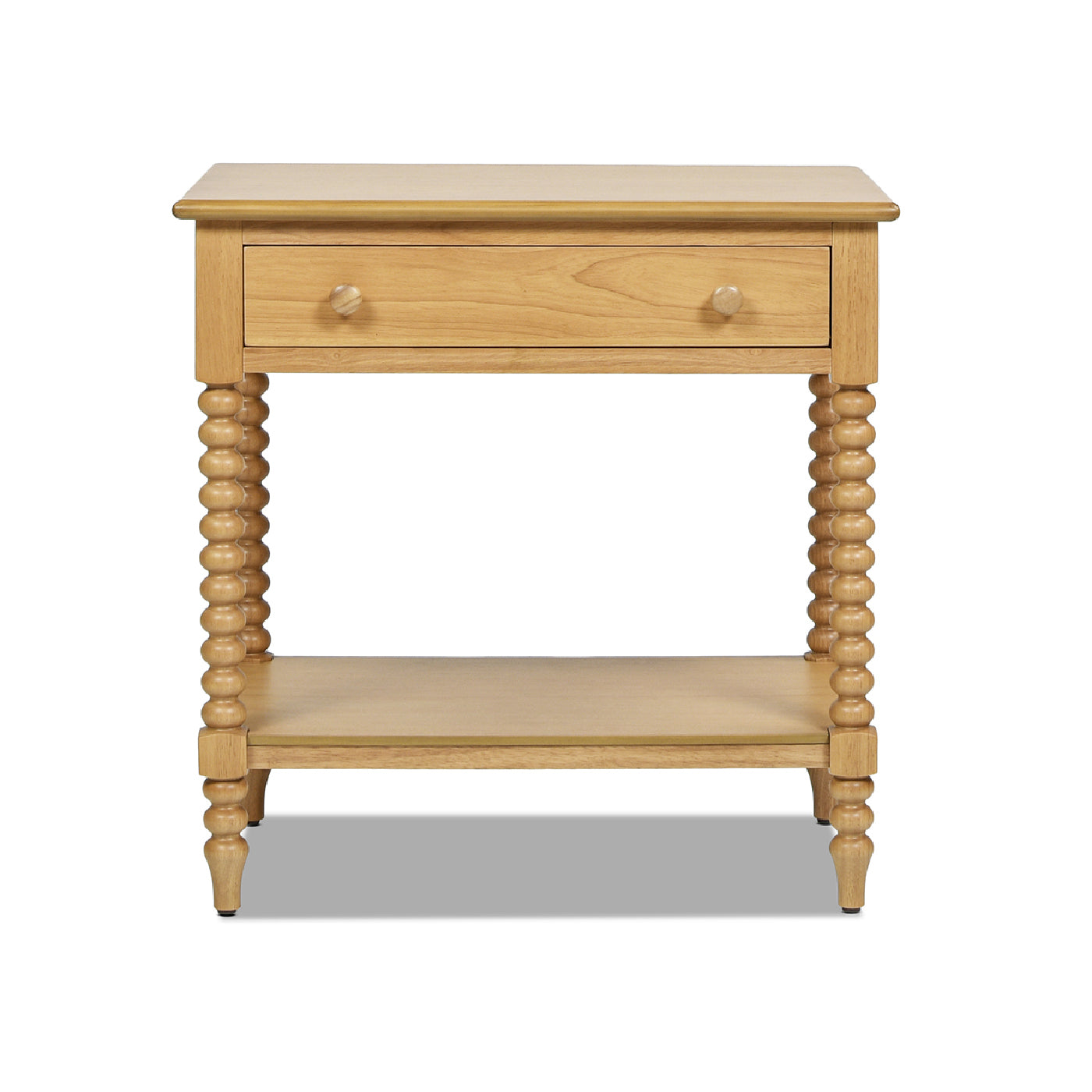 Easton 28" Modern Farmhouse Turned 1-Drawer Storage Side Table with Shelf, Natural Brown Wood
