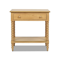 Easton 28" Modern Farmhouse Turned 1-Drawer Storage Side Table with Shelf, Natural Brown Wood
