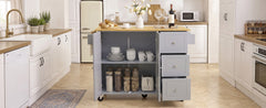 Rolling Mobile Kitchen Island with Solid Wood Top and Locking Wheels,52.7 Inch Width,Storage Cabinet and Drop Leaf Breakfast Bar,Spice Rack, Towel Rack & Drawer (Grey Blue)