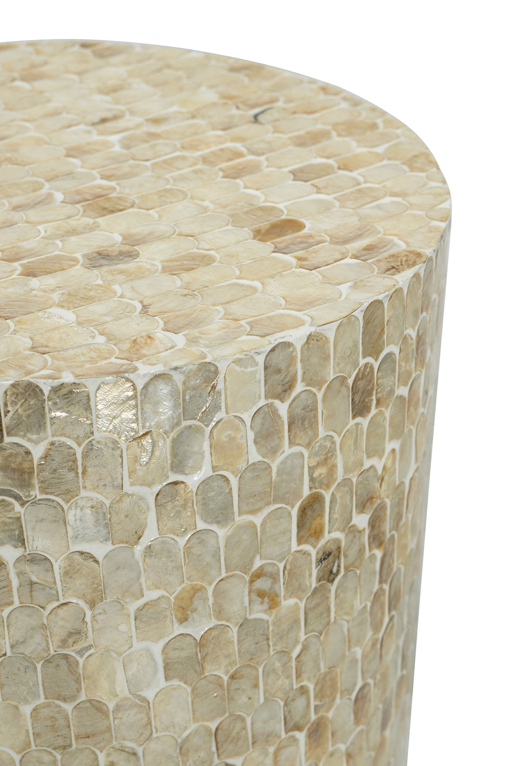 14x14x18" Cylindrical Accent Stool with Gold and Black Capiz Shell Finish and Pedestal Base
