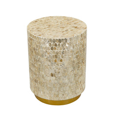14x14x18" Cylindrical Accent Stool with Gold and Black Capiz Shell Finish and Pedestal Base