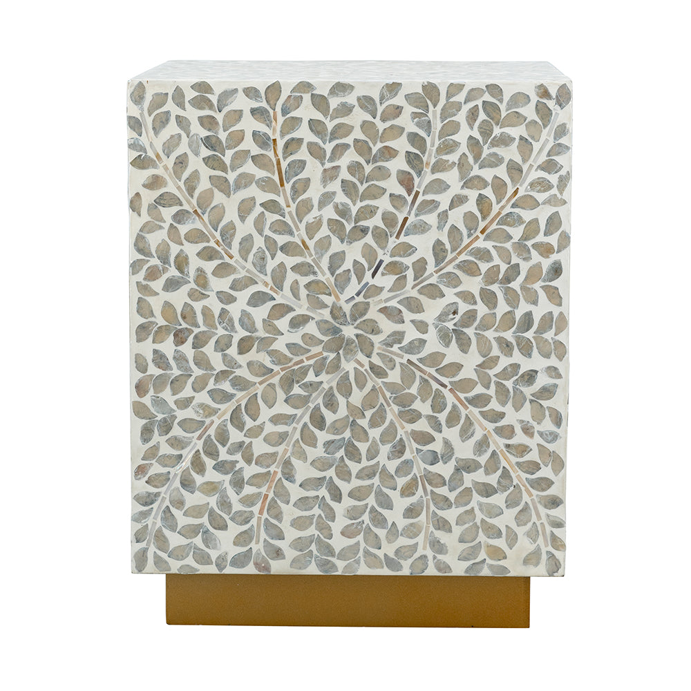14x14x18" Square Accent Stool with White Capiz Shell Finish and Gold Pedestal Base
