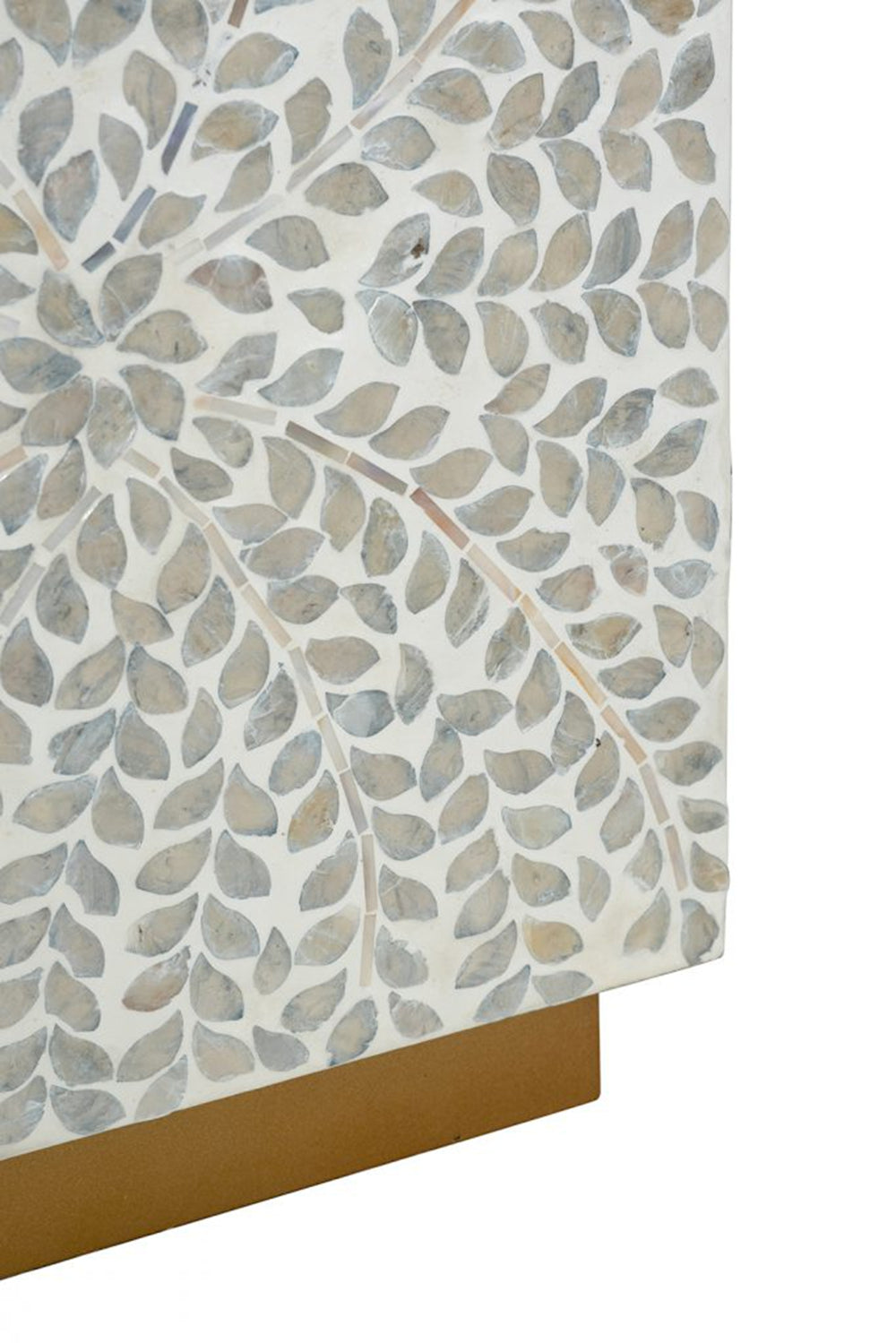 14x14x18" Square Accent Stool with White Capiz Shell Finish and Gold Pedestal Base