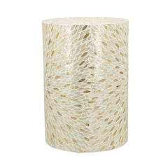 14x14x20" Decorative Drum Stool with Gold and White Capiz Design