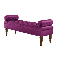 Velvet Long bed Bench for Bedroom,Upholstered Window Bench with Tufted Button,Entryway Bench,Bolster Bench for Living Room-Violet