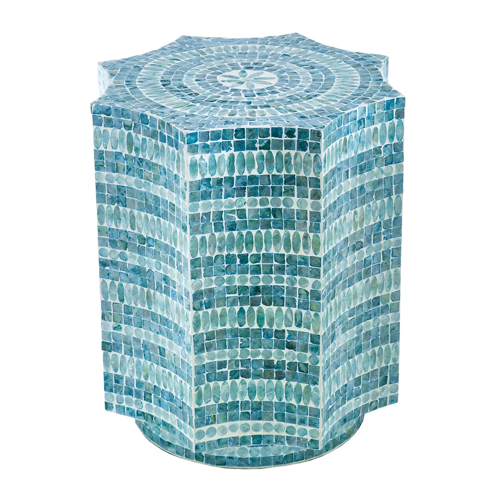 17x17x20" Stool with Capiz Design, Blue Multi