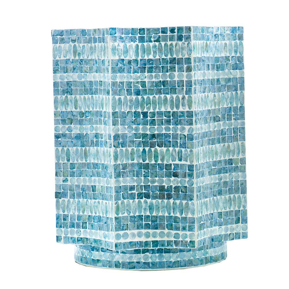 17x17x20" Stool with Capiz Design, Blue Multi