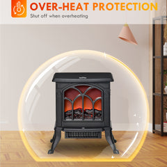 HOMCOM Electric Fireplace Heater, Freestanding Fireplace Stove with Realistic Logs and Flame Effect, 750W/1500W, Black