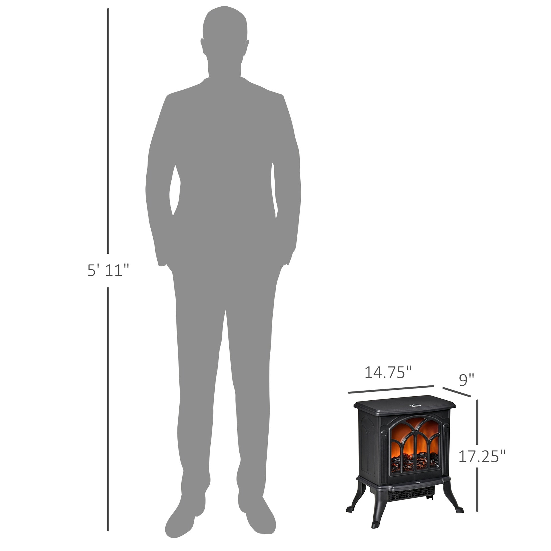 HOMCOM Electric Fireplace Heater, Freestanding Fireplace Stove with Realistic Logs and Flame Effect, 750W/1500W, Black