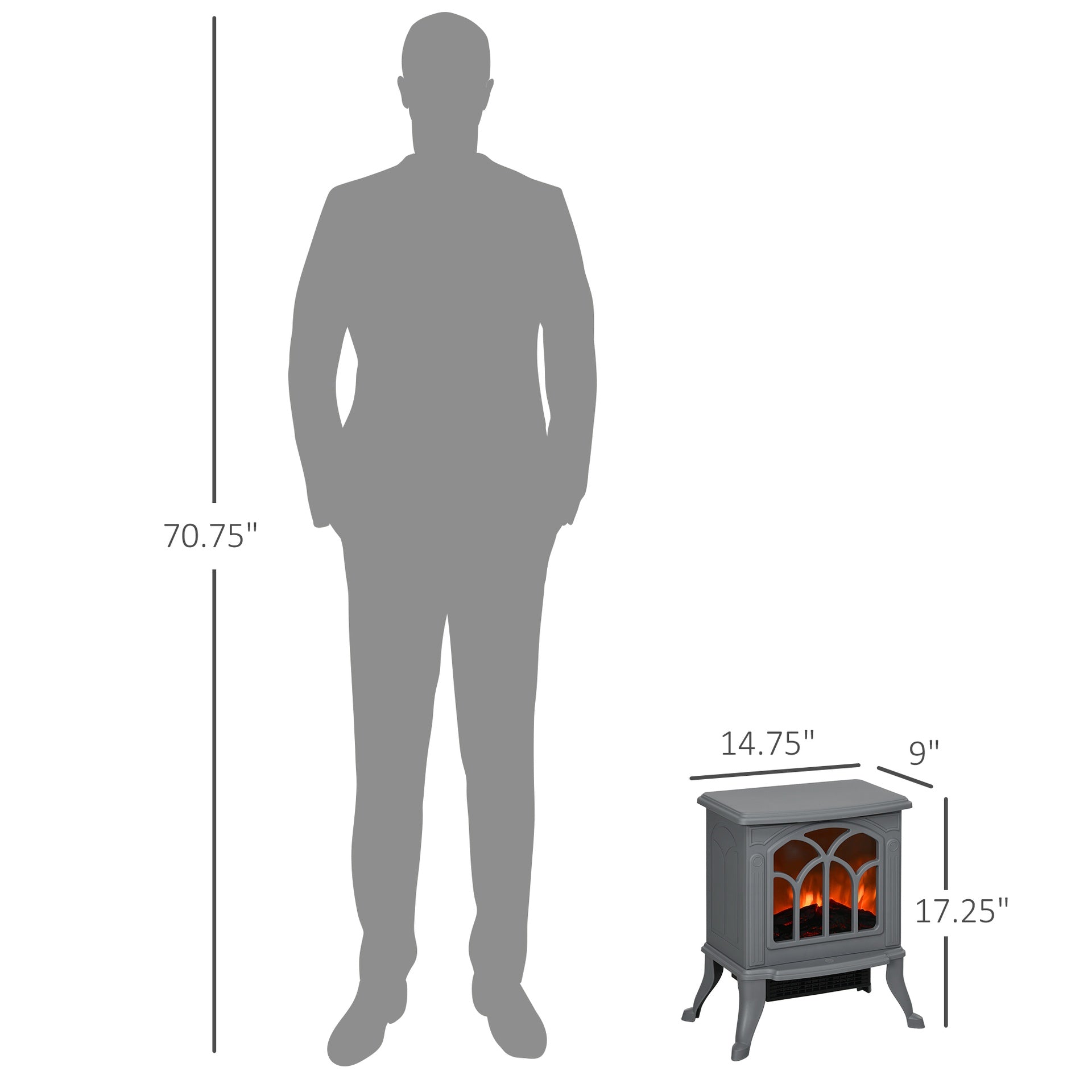 HOMCOM Electric Fireplace Heater, Freestanding Fireplace Stove with Realistic Logs and Flame Effect, 750W/1500W, Gray