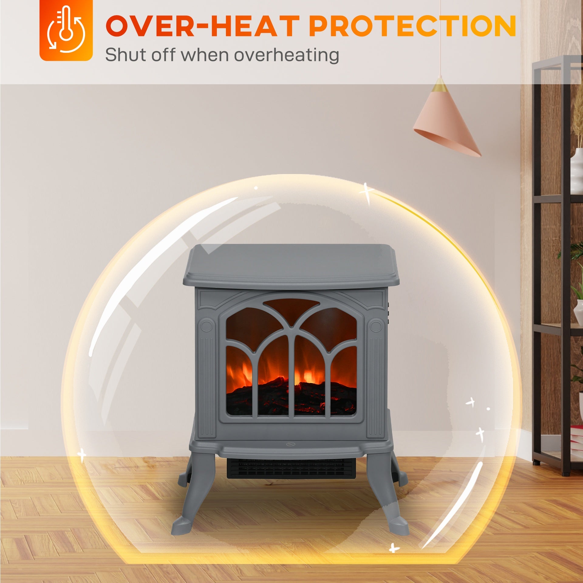 HOMCOM Electric Fireplace Heater, Freestanding Fireplace Stove with Realistic Logs and Flame Effect, 750W/1500W, Gray