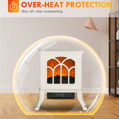 HOMCOM Electric Fireplace Heater, Freestanding Fireplace Stove with Realistic Logs and Flame Effect, 750W/1500W, Beige