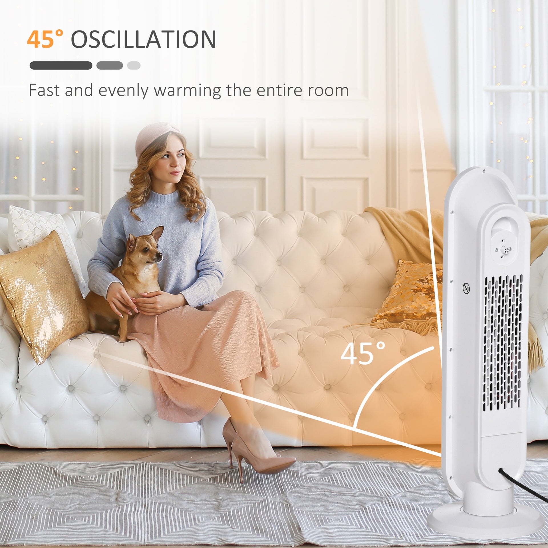 HOMCOM Oscillating Ceramic Tower Indoor Space Heater for Home, Adjustable Thermostat, 24H Timer & Remote Control, Tip-Over and Overheating Safety Protection, 25 Inches, 1500W/1000W