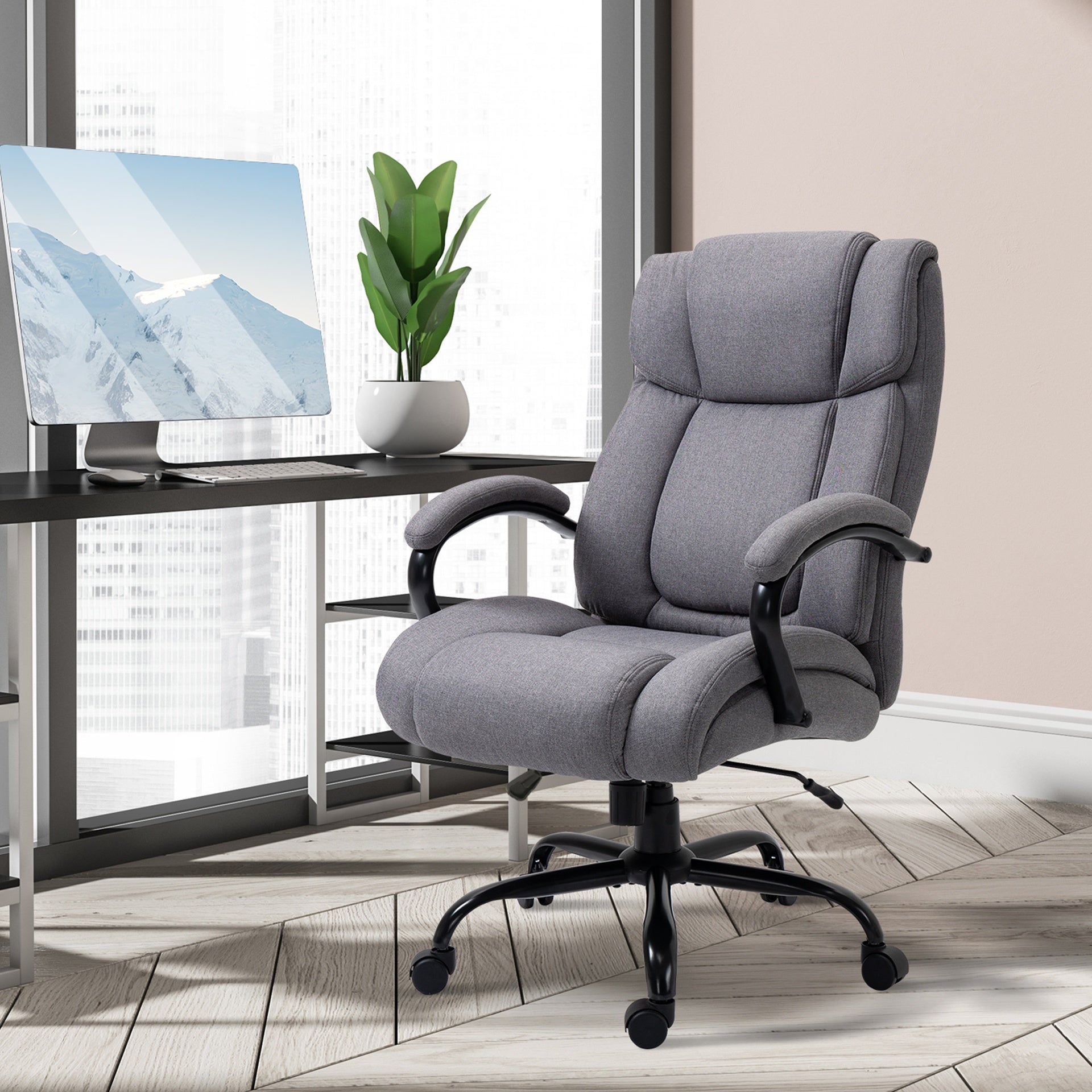 Vinsetto Big and Tall Executive Office Chair, Ergonomic Heavy-Duty High Back Computer Desk Chair 484lbs with Wide Seat,  Linen Fabric, Adjustable Height, Swivel Wheels, Light Gray
