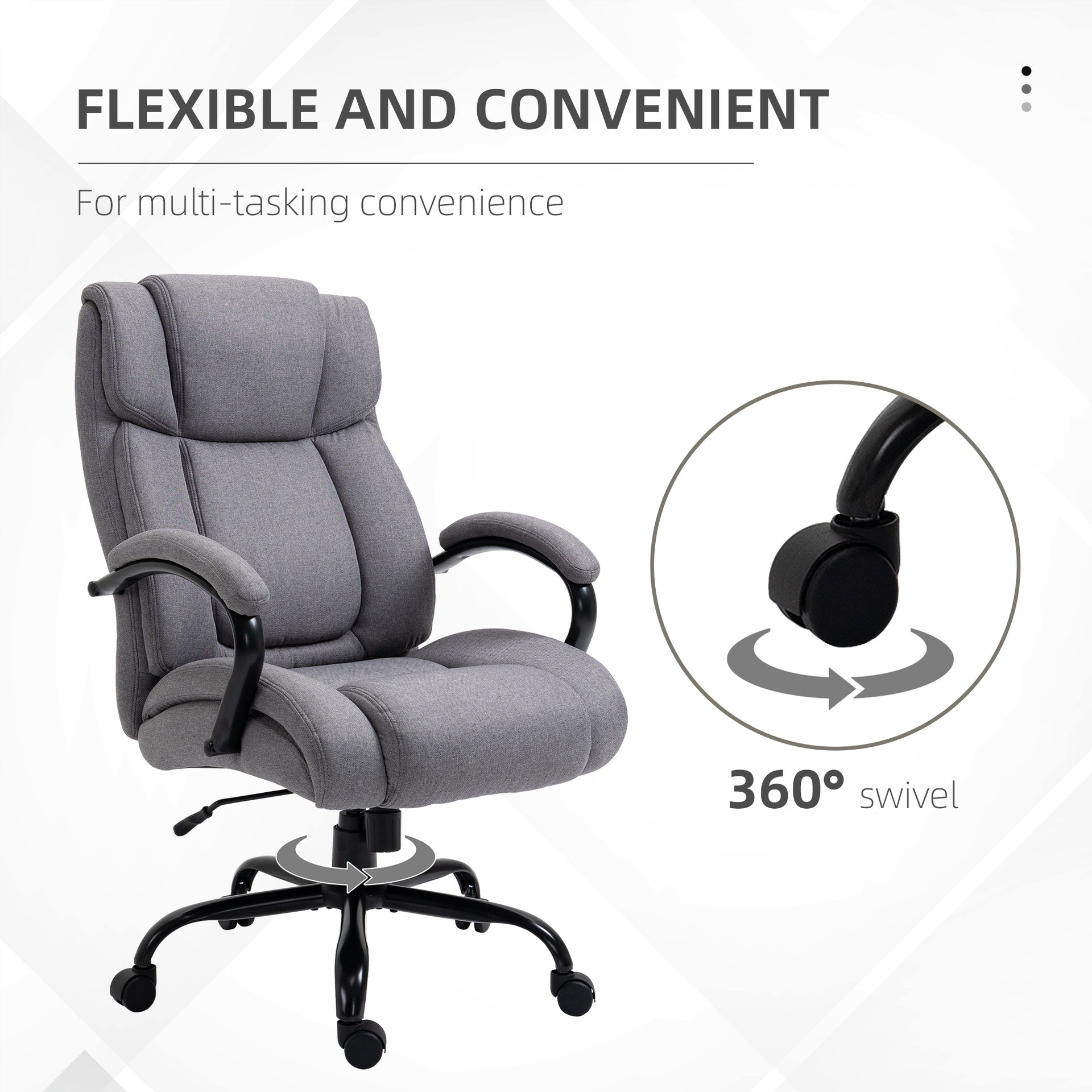 Vinsetto Big and Tall Executive Office Chair, Ergonomic Heavy-Duty High Back Computer Desk Chair 484lbs with Wide Seat,  Linen Fabric, Adjustable Height, Swivel Wheels, Light Gray