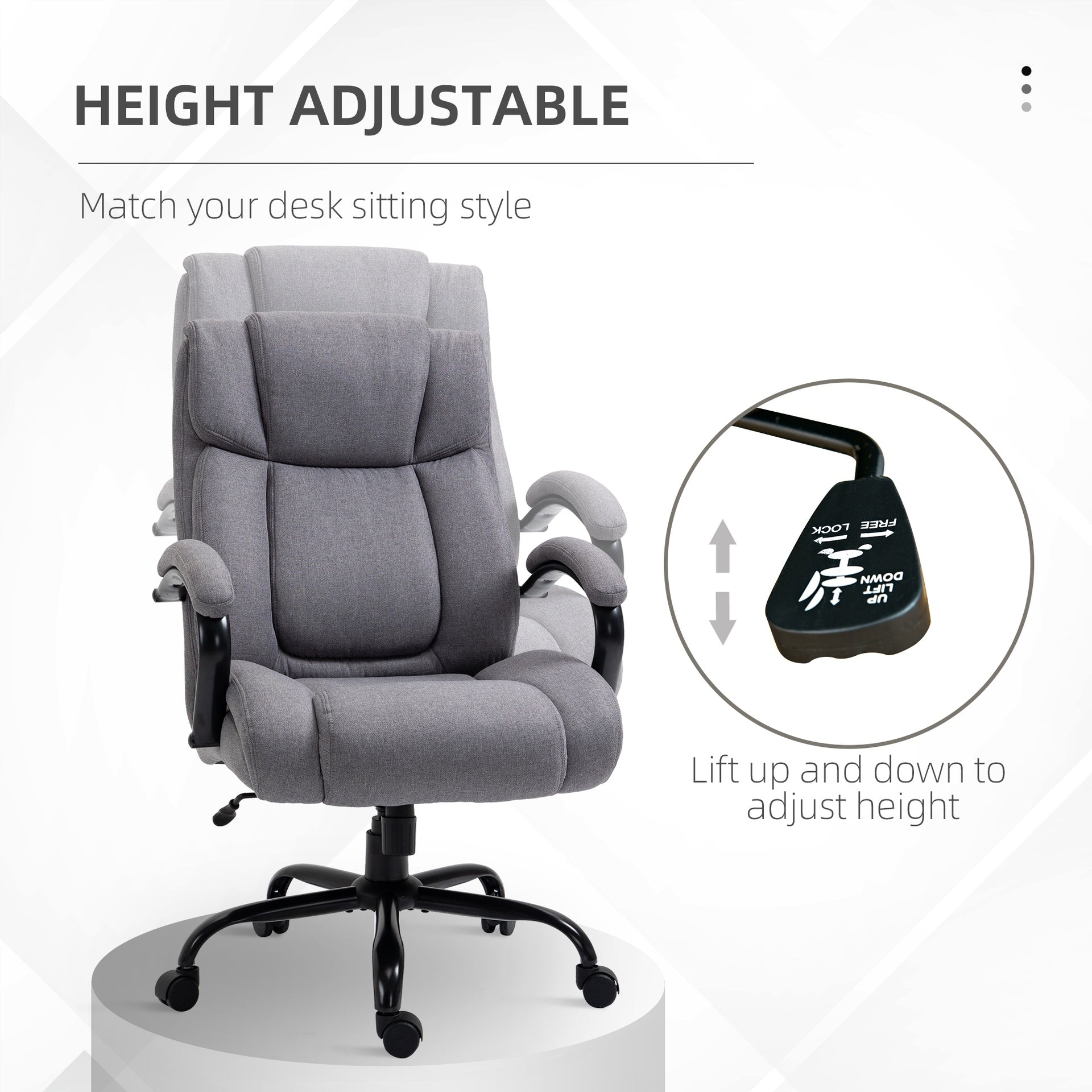 Vinsetto Big and Tall Executive Office Chair, Ergonomic Heavy-Duty High Back Computer Desk Chair 484lbs with Wide Seat,  Linen Fabric, Adjustable Height, Swivel Wheels, Light Gray