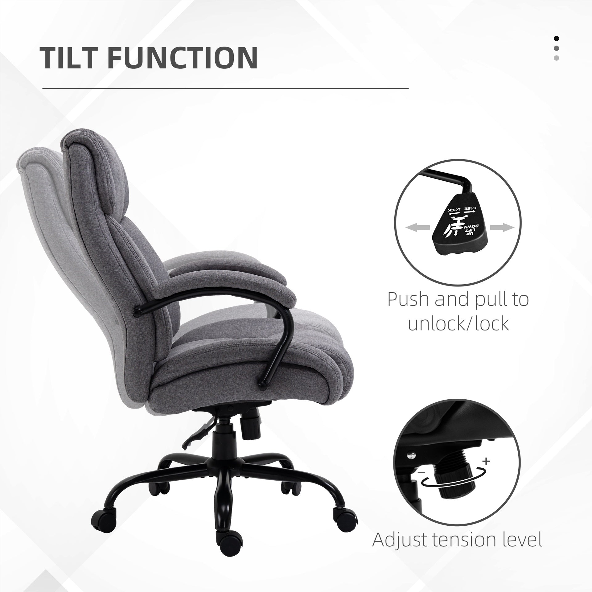 Vinsetto Big and Tall Executive Office Chair, Ergonomic Heavy-Duty High Back Computer Desk Chair 484lbs with Wide Seat,  Linen Fabric, Adjustable Height, Swivel Wheels, Light Gray
