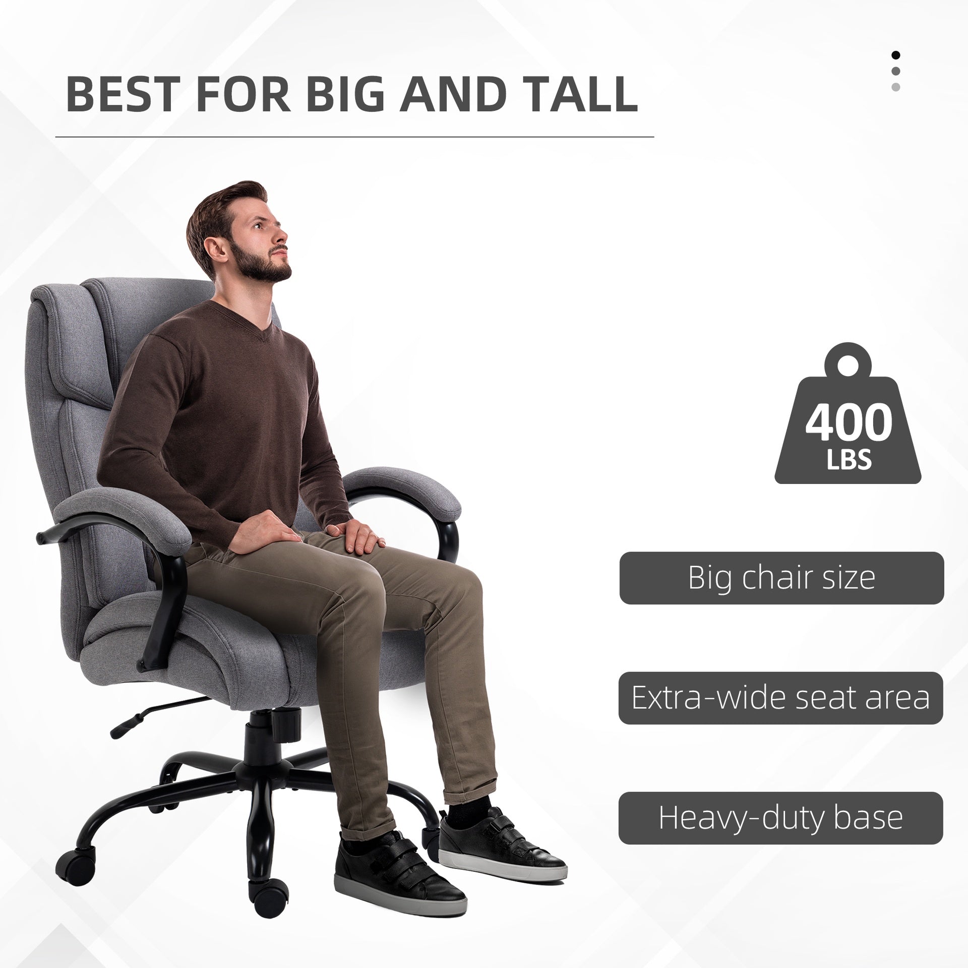 Vinsetto Big and Tall Executive Office Chair, Ergonomic Heavy-Duty High Back Computer Desk Chair 484lbs with Wide Seat,  Linen Fabric, Adjustable Height, Swivel Wheels, Light Gray