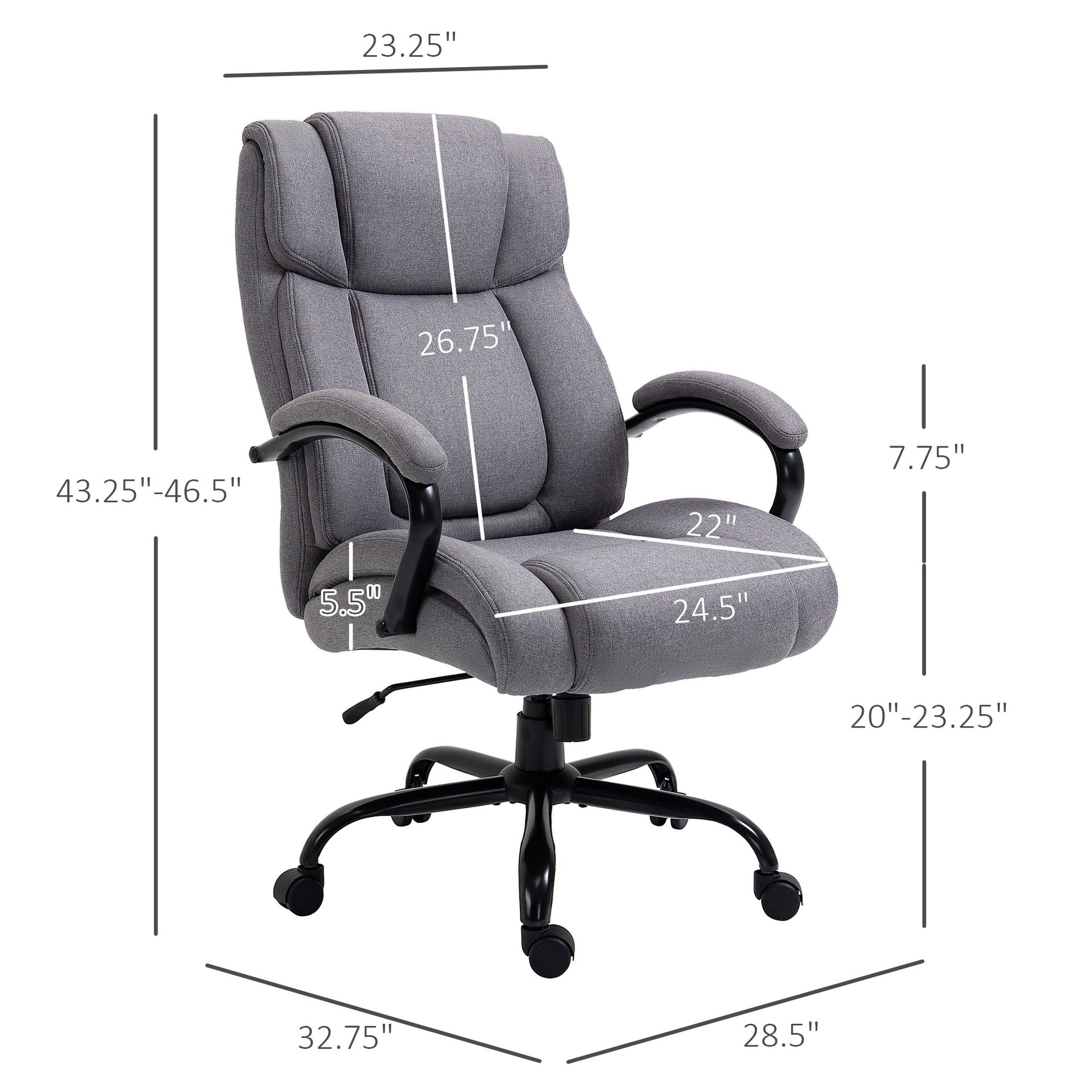 Vinsetto Big and Tall Executive Office Chair, Ergonomic Heavy-Duty High Back Computer Desk Chair 484lbs with Wide Seat,  Linen Fabric, Adjustable Height, Swivel Wheels, Light Gray