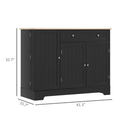 HOMCOM Modern Sideboard Cabinet, 41" Kitchen Buffet Cabinet with Drawer, Adjustable Shelf, 3 Doors for Dining Room, Black