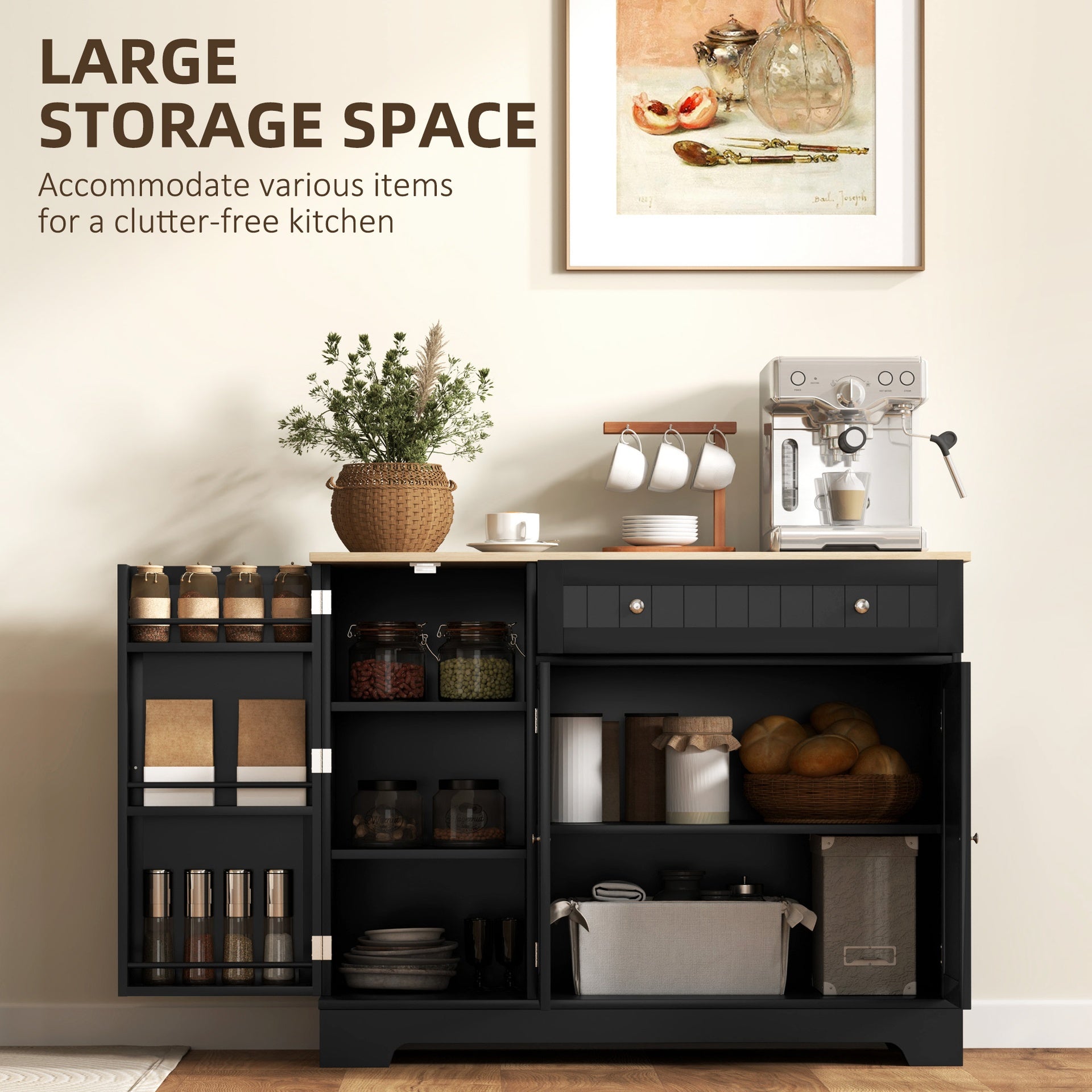 HOMCOM Modern Sideboard Cabinet, 41" Kitchen Buffet Cabinet with Drawer, Adjustable Shelf, 3 Doors for Dining Room, Black