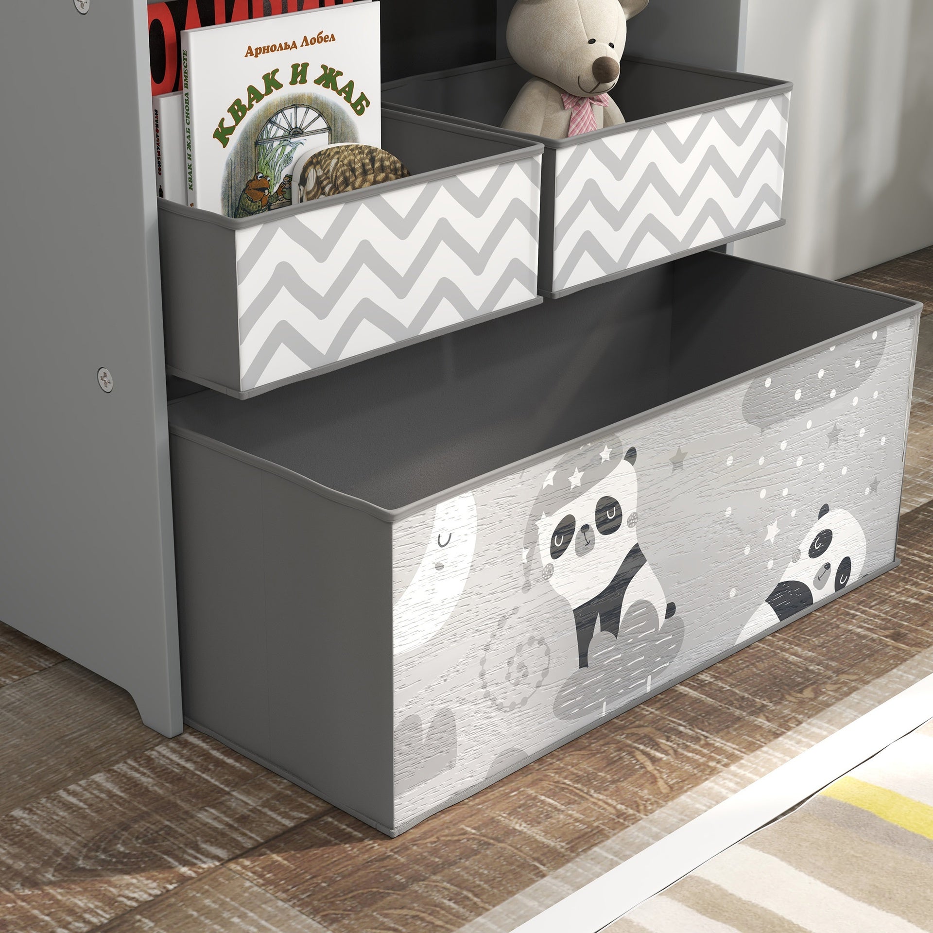 Qaba Toy Organizer with 6 Storage Bins, 25" x 12" x 26", Gray