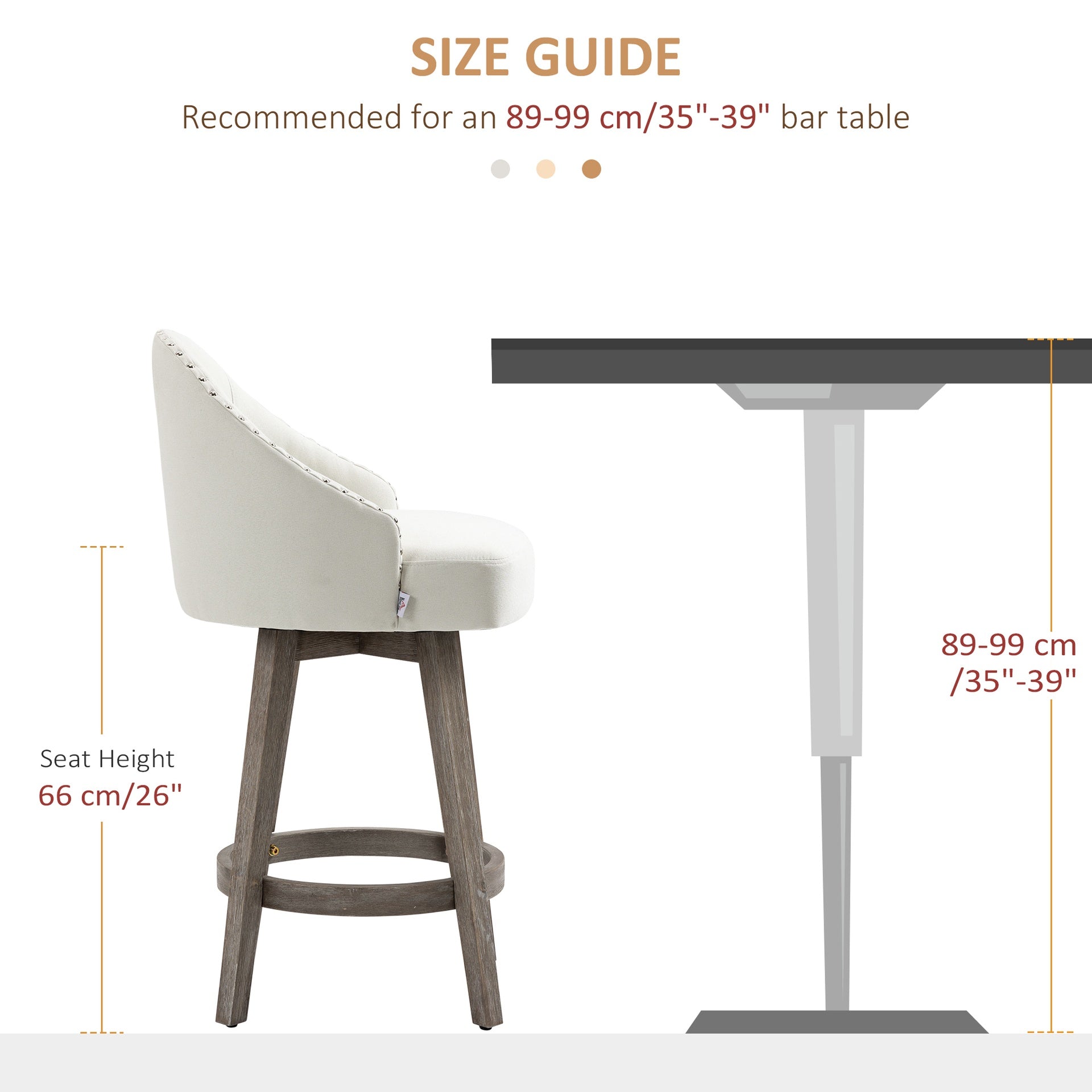 HOMCOM Bar Stools Set of 2 Fabric Kitchen Counter Stools, White