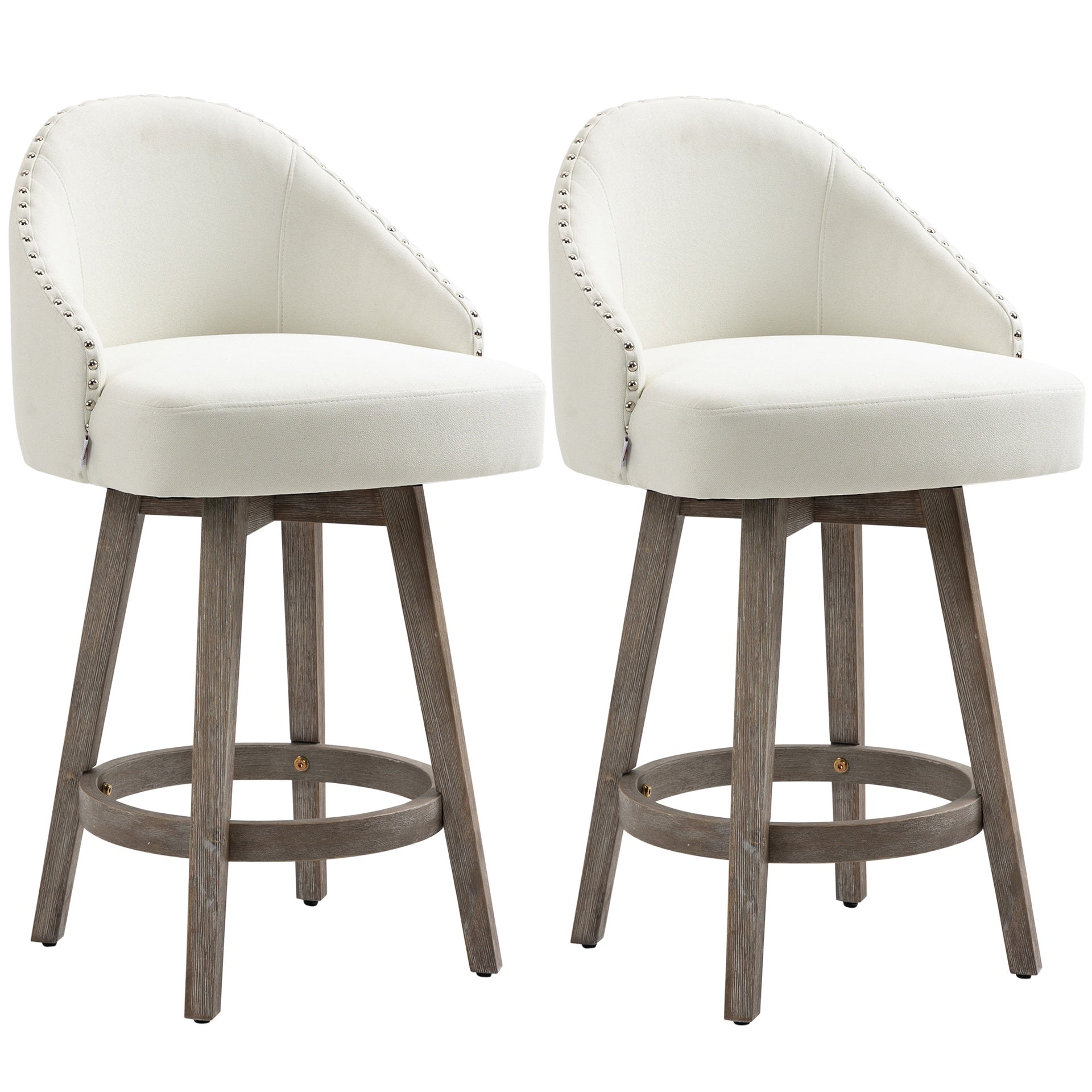 HOMCOM Bar Stools Set of 2 Fabric Kitchen Counter Stools, White