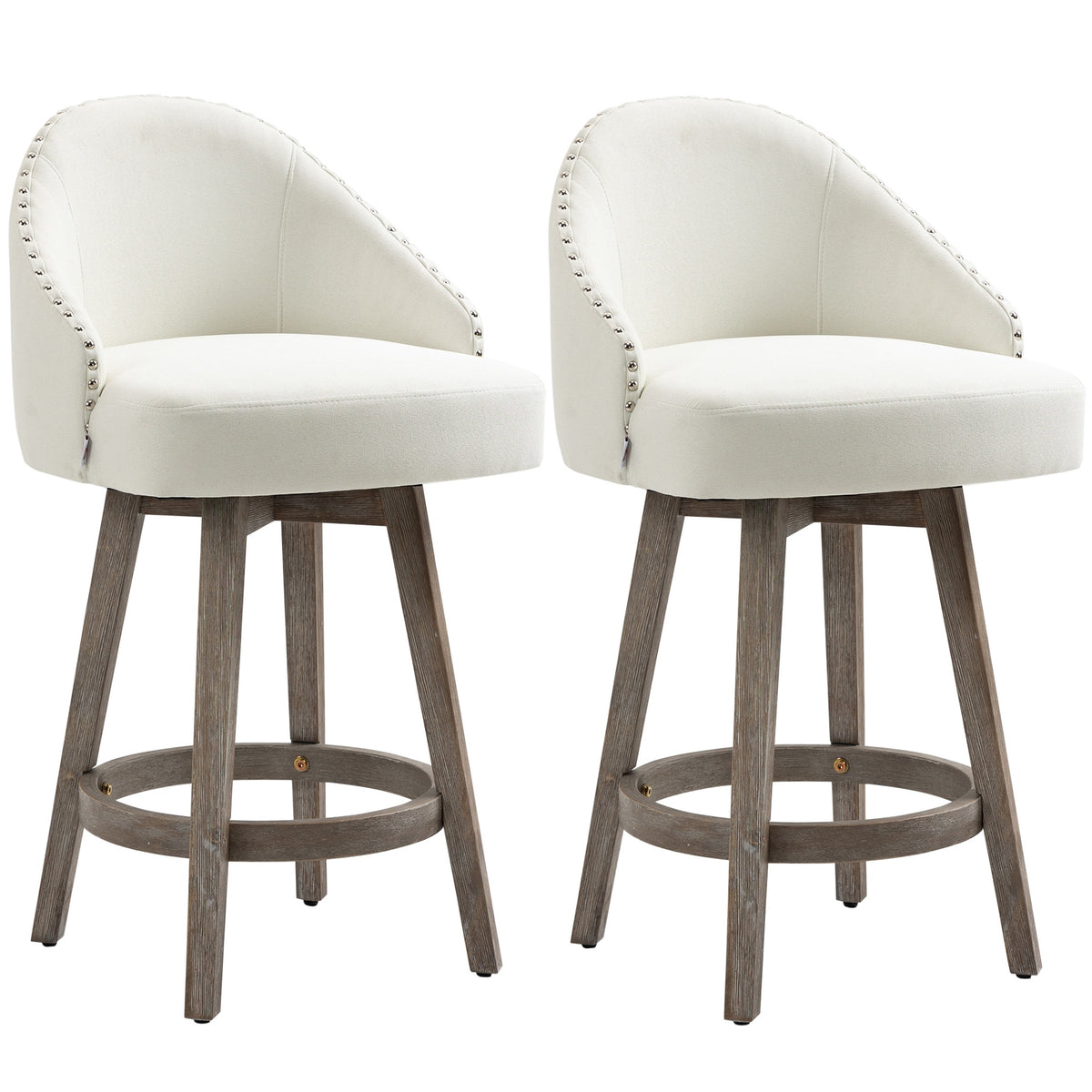 HOMCOM Bar Stools Set of 2 Fabric Kitchen Counter Stools, White