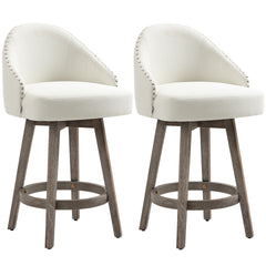 HOMCOM Bar Stools Set of 2 Fabric Kitchen Counter Stools, White