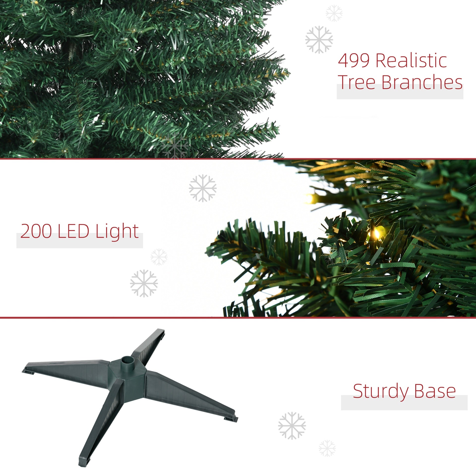 HOMCOM 7' Tall Pre-Lit Slim Noble Fir Artificial Pencil Christmas Tree with 200 Warm White LED Lights and 499 Tips, for Christmas Decoration, Green