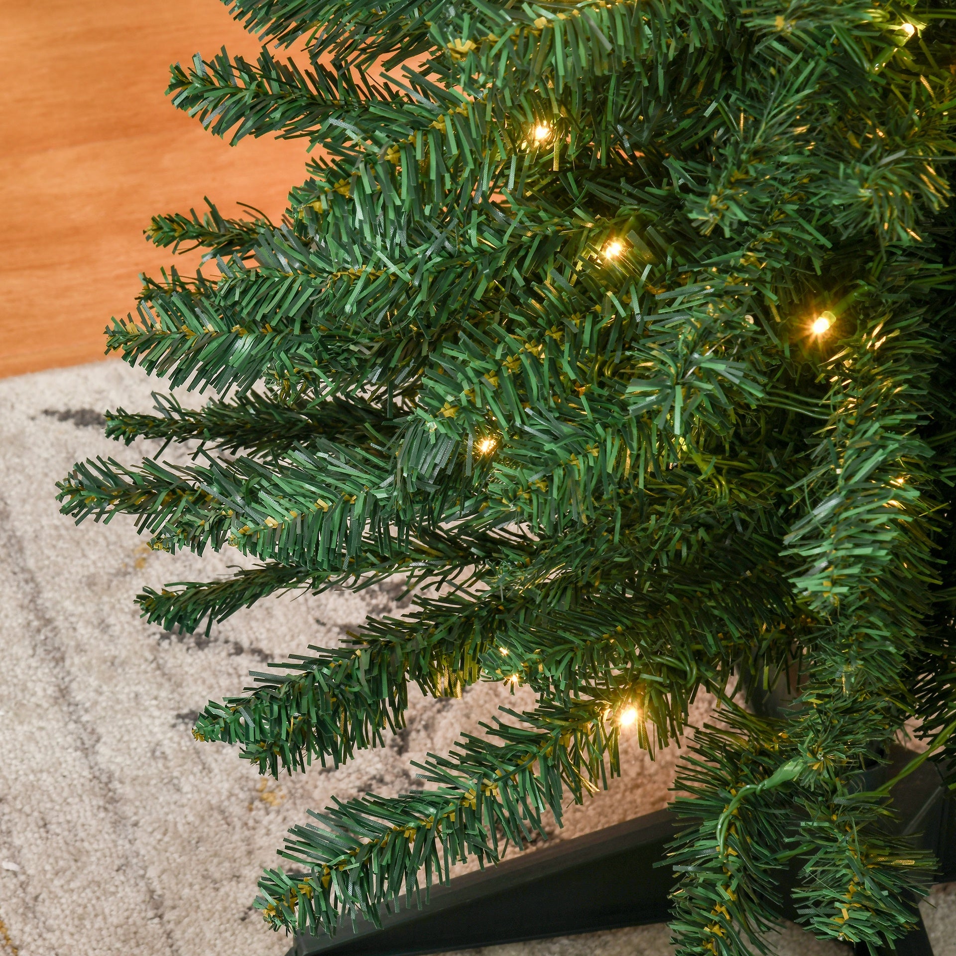 HOMCOM 7' Tall Pre-Lit Slim Noble Fir Artificial Pencil Christmas Tree with 200 Warm White LED Lights and 499 Tips, for Christmas Decoration, Green