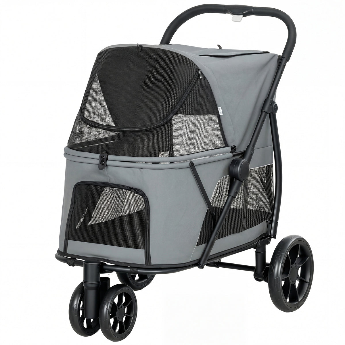 PawHut 3 Wheel Pet Stroller with Easy One-Click Quick Fold, Mesh Window, Washable Cushion, for Medium Dogs, Gray