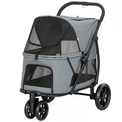 PawHut 3 Wheel Pet Stroller with Easy One-Click Quick Fold, Mesh Window, Washable Cushion, for Medium Dogs, Gray