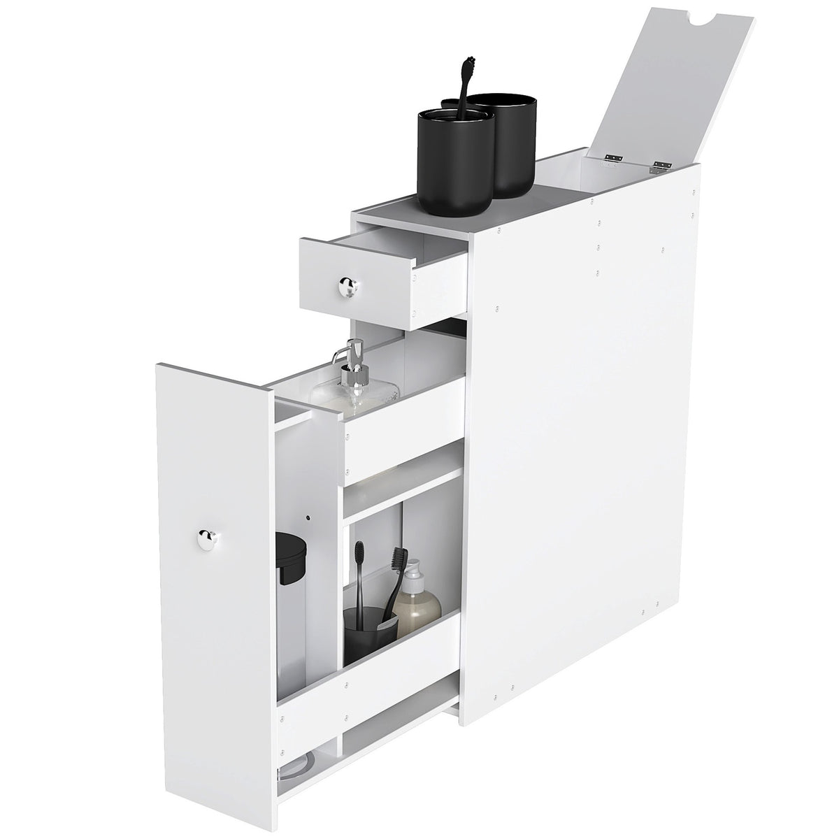 HOMCOM Bathroom Floor Organizer Free Standing Space Saving Narrow Storage Cabinet Bath Toilet Paper Holder with Drawers White