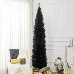 HOMCOM 8ft Unlit Pencil Artificial Christmas Tree with Realistic Branches and 618 Tips, Plastic Base, Black